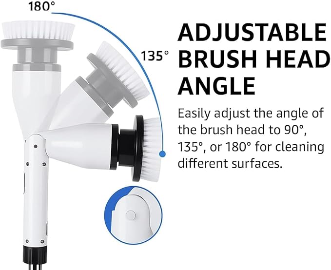 7-in-1 Electric Spin Scrubber, 25W Powerful Cordless Cleaning Brush with Adjustable Handle & 7 Replaceable Heads for Bathroom, Floor, Tile, Kitchen & Car