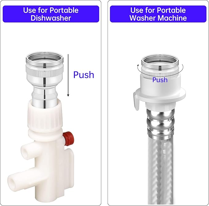 Dishwasher Faucet Adapter, 2 Pack Portable Washer Faucet Snap Adapter Connection Accessories 15/16-27Male or 55/64-27Famale