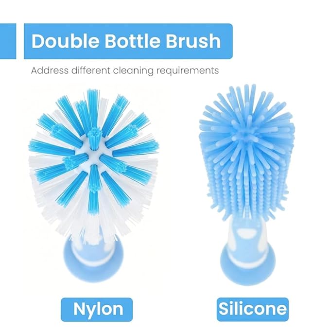 5-in-1 Baby Bottle Brush Set, Including Nylon and Silicone Bottle Brush, Bottle Cap, Straw and Nipple Cleaner, BPA-Free (Blue)