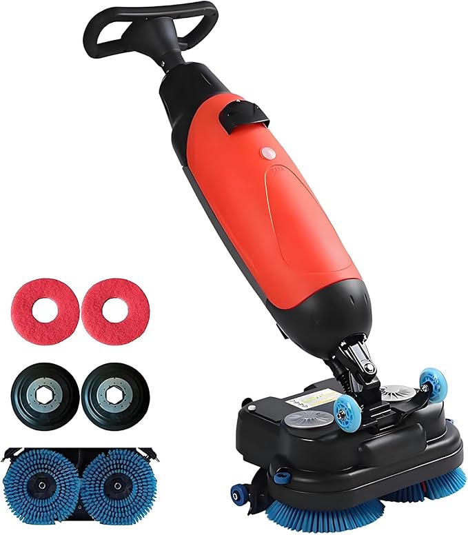 Cordless Electric Floor Scrubber & Polisher, 17” Path, Double Brushes, 360° Swivel Head, Ideal for Commercial Retail & Office Cleaning, Heavy-Duty Performance