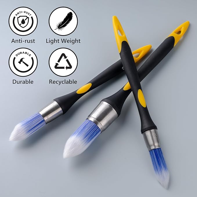 Mister Rui Trim Brush Set, 3 Pcs Paint Brushes for Painting Walls, Trim Paint Brush, Small Paint Brush, Small Brushes for Painting, 5/8”, 3/4” and 1”