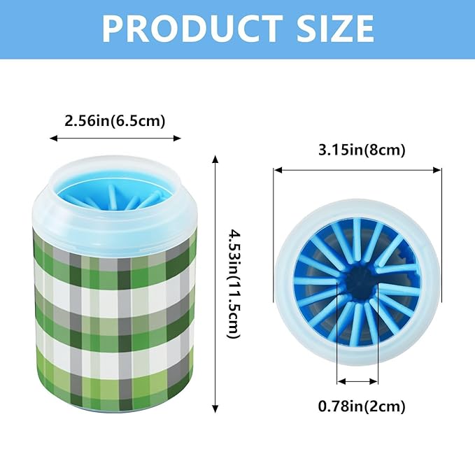 Dog Paw Cleaner Cups for Dogs Pet Foot Washer Paw Scrubber for Small Medium Large Dogs Cats Cleaning Cup Green and White Checkered Pattern