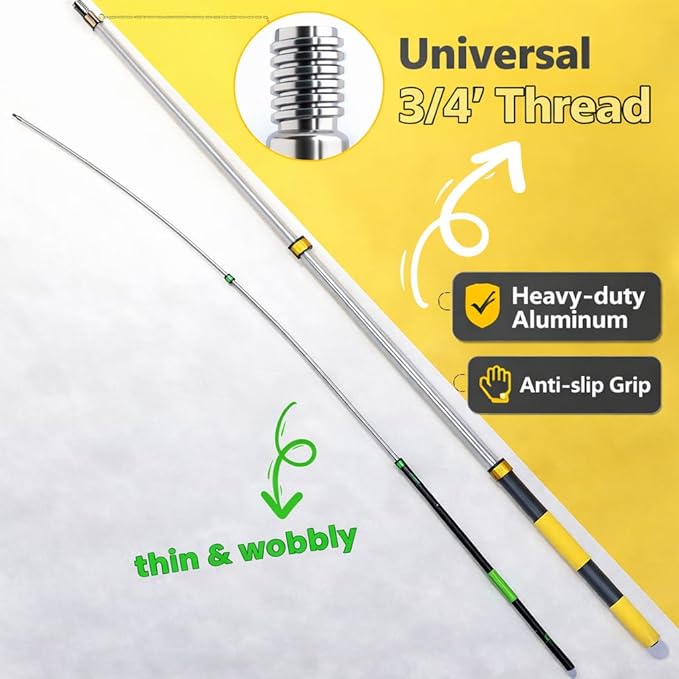 225'' Long Reach Window Squeegee with Telescoping Extension Pole, 2-in-1 Indoor/Outdoor Cleaning Tool with 270° Rotatable Head, Lightweight Alloy Aluminum Pole for Shower Door, Mirror, Car Windshield
