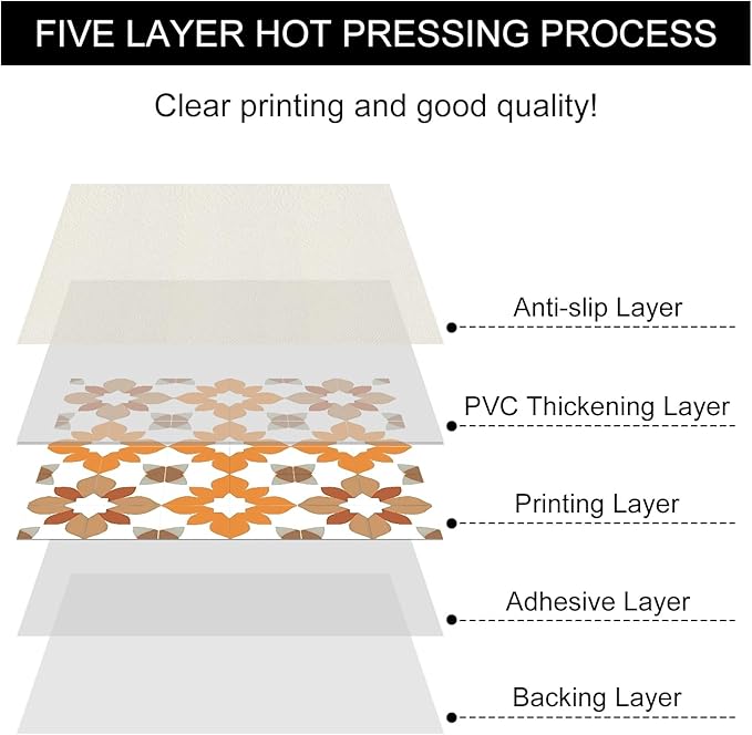 10PCS Peel and Stick PVC Floor Tile Stickers, Retro Orange Floral Pattern Vinyl Flooring Decals for Bathroom Kitchen Laundry Room Decor, 12x12 Inch Waterproof Self-Adhesive Tiles