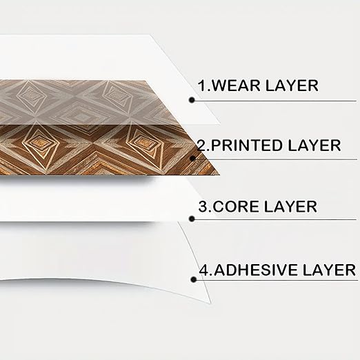 Nuxovilar Peel and Stick Vinyl Flooring, 12x12 Inch Geometric Wood Parquet Pattern, Self-Adhesive Flooring (10 Pcs)