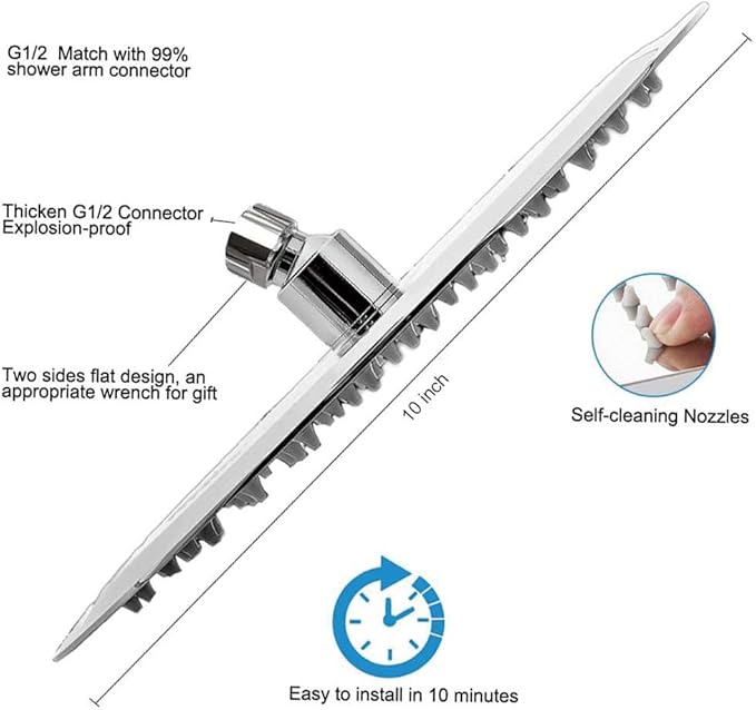 NearMoon Rain Shower Head, Ultra-Thin Design-Pressure Boosting, Awesome Some Experience, High Flow Stainless Steel Rainfall Head (10 Inch, Chrome Finish)
