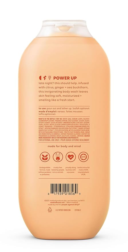 Method Body Wash, Energy Boost, Paraben and Phthalate Free, 18 oz (Pack of 2)