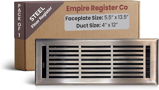 EMPIRE REGISTER CO Linear Design, Heavy Duty Floor Vent Covers, Metal Damper Attached. Vent Covers for Floor only. (Floor, Antique Copper, 4 x 12 inch (Pack of 1))
