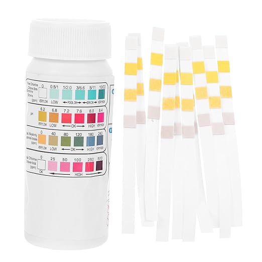 Totority 50pcs 4-in-1 Water Quality Testing Strips Kit for Ph, Free Chlorine, Total Alkalinity, and Hardness in Swimming Pools and Hot Tubs