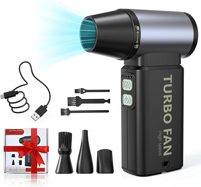 Compressed Air Duster-100000RPM Electric Air Duster for PC&Keyboard Cleaning，4-Speed Cordless Turbo Fan Rechargeable Reusable Compressed Air Blaster, Air Bed, Outdoors, Home