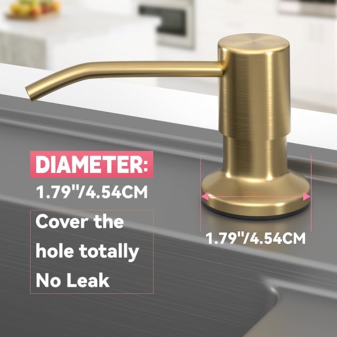 Sink Soap Dispenser, OHiHi Kitchen Sink Soap Dispenser with 47" Extension Tube, Wide Pump Head Base, No Water Leaking, No Need to Fill The Little Bottle Again, Gold