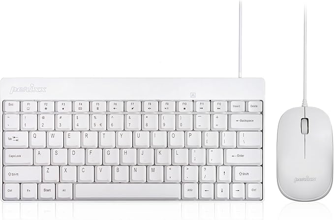 Perixx PERIDUO-212W, Wired Mini Keyboard and Mouse Set, USB Connection, White, US English Layout