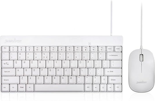 Perixx PERIDUO-212W, Wired Mini Keyboard and Mouse Set, USB Connection, White, US English Layout