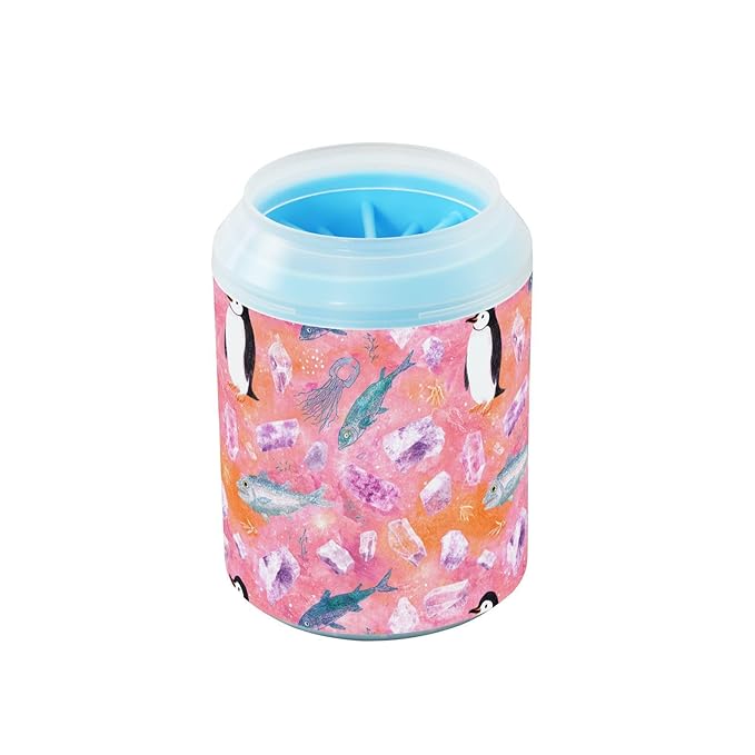 Dog Paw Cleaner Cups for Dogs Pets Foot Washer Paw Scrubber for Medium Small Cats Dogs Cute Cleaning Cup Pink Penguin Fish Jellyfish Crystals