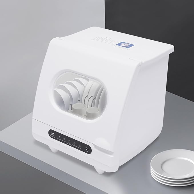 Portable Countertop Dishwashers, 800W Automatic Compact Dishwasher Mini Countertop Dishwasher with 5 Washing Programs and 161.6℉ Hot Air Drying for Home, Apartment, RV