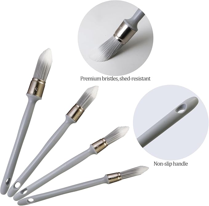 Trim Paint Brush,4 pcs,3/5",7/10",4/5" and 1",Ergonomic Plastic Handles,Trim Round Brushes for Painting