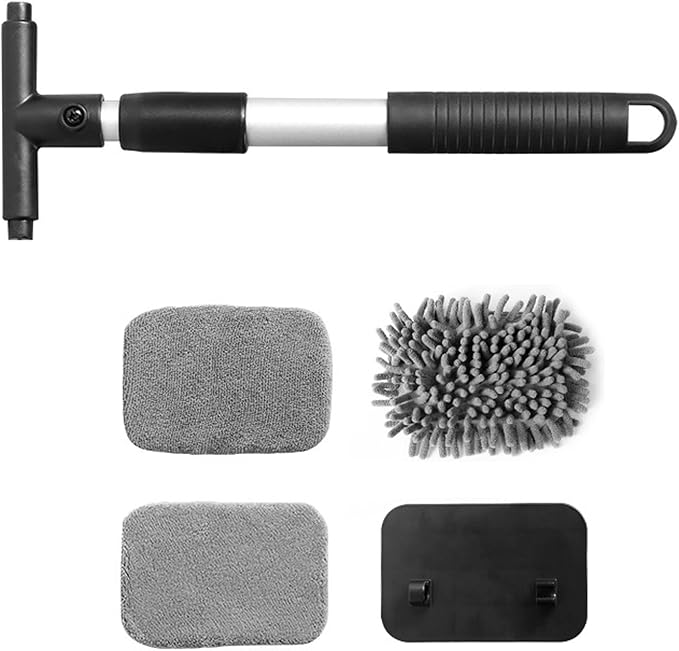 Car Windshield Cleaner, Microfiber Vehicles Window Cleaning Tool with 3PCS Reusable Cloth Pads, Automotive Washing Interior ＆ Exterior Glass Supplies Accessories, Universal Fit (Rectangle)