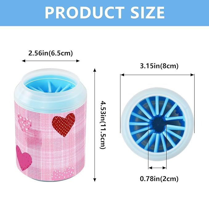 Dog Paw Cleaner Cups for Dogs Pet Foot Washer Paw Scrubber for Small Medium Large Dogs Cats Cleaning Cup Pink Plaid Dotty Hearts
