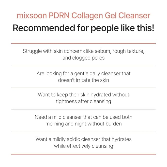 mixsoon PDRN Collagen Gel Cleanser - Deep Pore Cleansing, Lightweight Daily Gel Cleanser for All Skin Types 100ml / 3.38 fl.oz. Korean Glass Skin Care