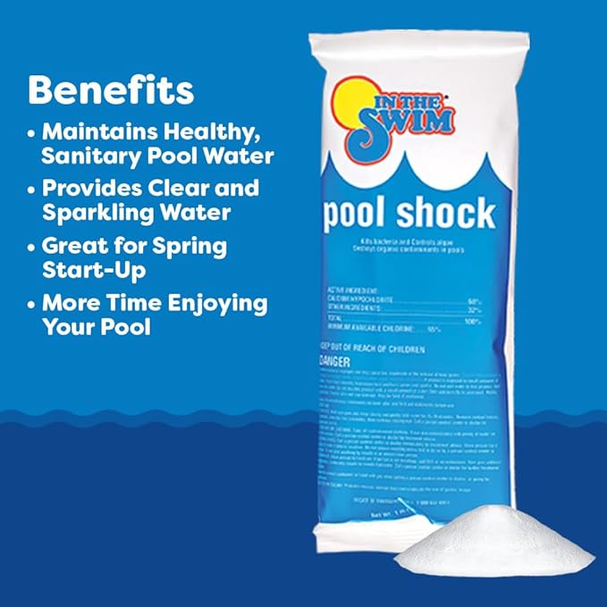 In The Swim Shock and Chlorine Bundle for Sanitizing Swimming Pools – Includes 12 x 1 Pound Bags of 68% Cal-Hypo Pool Shock and 25 Pound Bucket of 3 Inch Stabilized Chlorine Tablets