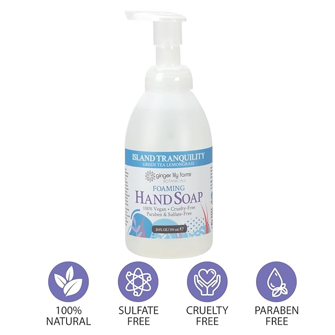 Ginger Lily Farms Botanicals All-Purpose Foaming Hand Soap Refill, Island Tranquility, 100% Vegan & Cruelty-Free, Green Tea Lemongrass Scent, 20 Fl Oz (Pack of 8)