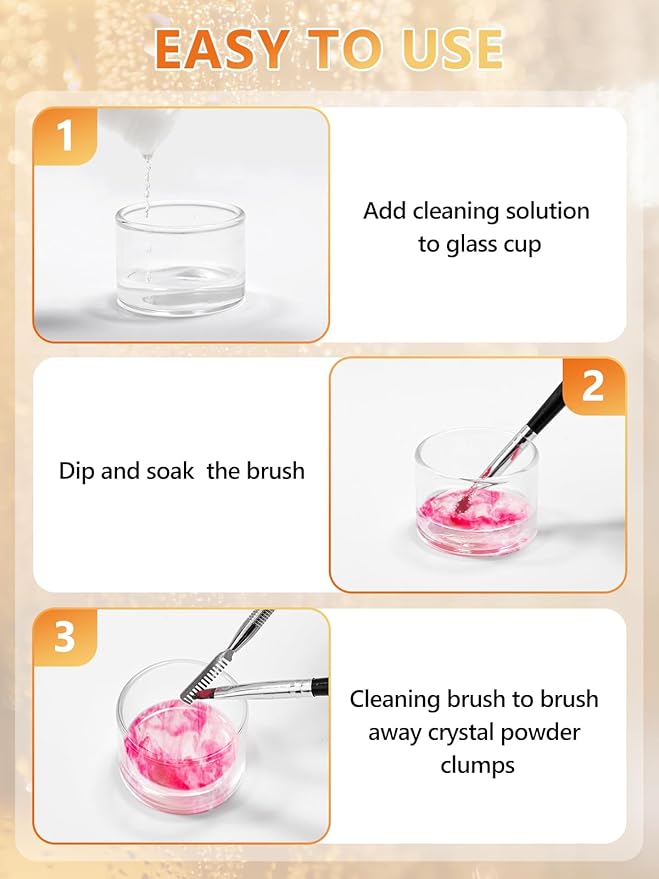 EBANKU Orange Scent 120ml Acrylic Nail Brush Cleaner, 3 in 1 Nail Art Brushes Conditioner Nail Brush Clean Solution Quickly Clean With Glass Cup and Scrub Brush for Solid Gel Polish