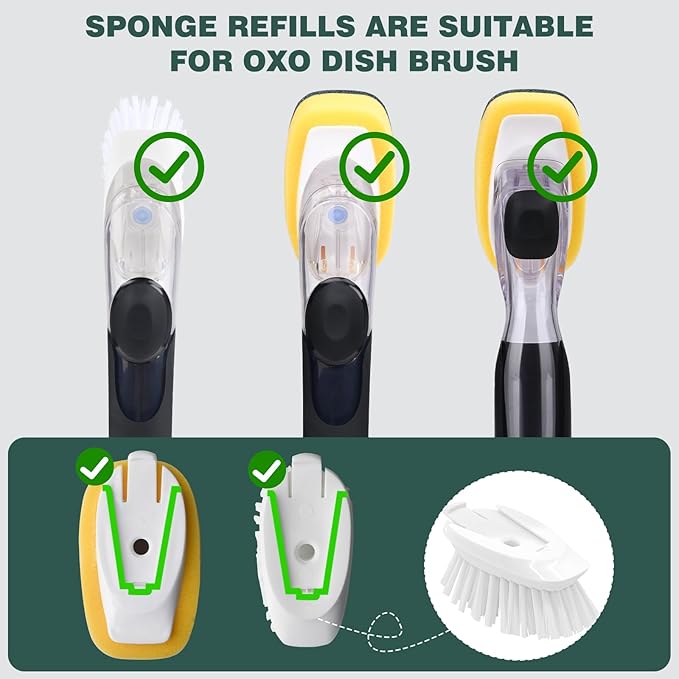 Sponge Brush Refills for OXO Dish Brush, 4 Pack Soap Dispensing Dish Refills, Scrub Replacement Head for Scrubber, Sponge Replacement Head Fits Soap Dispensing Handle