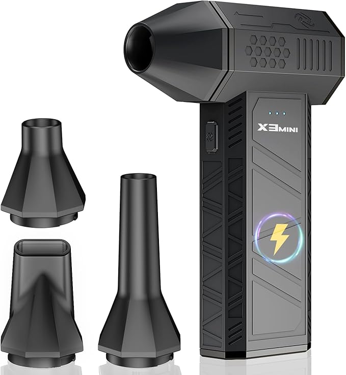 Compressed Air Duster, 180000RPM Electric Air Duster, Rechargeable Cordless Air Blower with 3-Gear Turbo Fan, Canned Air Alternative for Keyboard, PC, Computer, Car, Home & Outdoor Use (Pure Black)