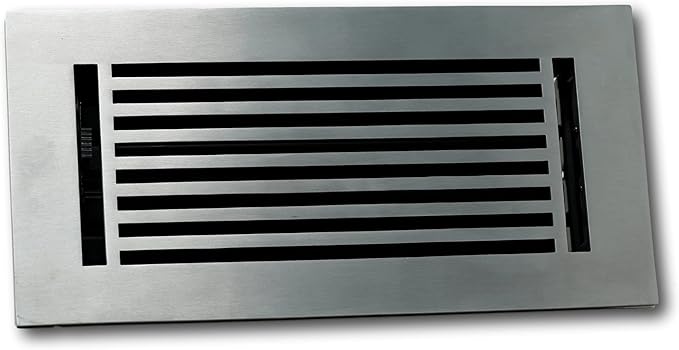 Madelyn Carter 6 x 12 Cast Aluminum Linear Bar Vent Cover with Damper - Brushed Satin (Overall: 7.25 x 13.5) | Floor Register - Wall Register