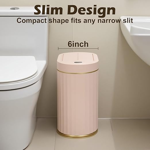 Bathroom Trash Can with Lid Butterfly 2 Gallon Sensor Trash can, Dorm Decor Waterproof Garbage Can, Automatic Slim Trash Bin, Under-Counter Wastebasket for Kitchen, Bedroom, Living Room, Pink