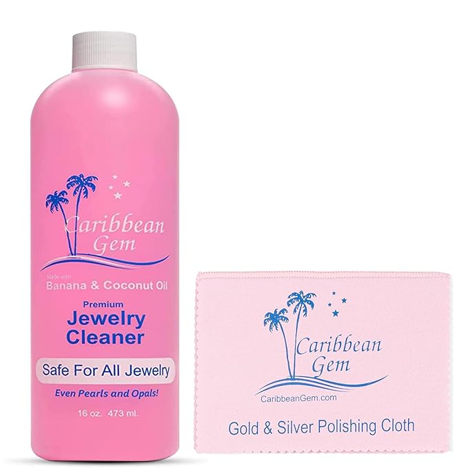 USA All Natural Banana & Coconut Oil Jewelry Cleaner with Polishing Cloth, For Gold, Silver and Precious Gems, Ammonia Free, Hypoallergenic Jewelry Cleaning Solution (16oz)
