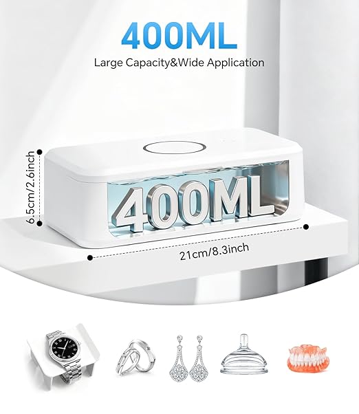 Ultrasonic Jewelry Cleaner, 48KHz Professional Ultrasonic Cleaner Machine for Jewelry, Eyeglasses, Rings, Watch Strap, Dentures- Dual Cleaning Modes, 304 Stainless Steel Tank