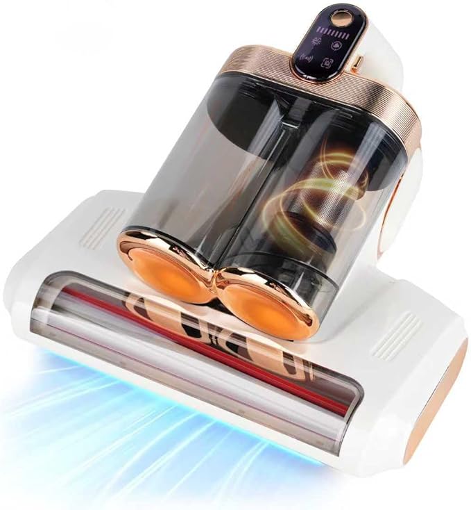Mattress Vacuum Cordless with 16Kpa Suction & HEPA Dust Cups, 253.7nm UV-C Light & Ultrasonic, Low Noise Widened Suction Port Handheld Vacuum for Bed Pillows Couch Car Seat Rugs, Pearl White