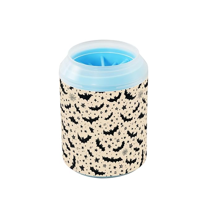 Dog Paw Cleaner Cups for Dogs Pets Foot Washer Paw Scrubber for Medium Small Cats Dogs Cute Cleaning Cup White Halloween Bats Stars