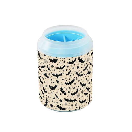 Dog Paw Cleaner Cups for Dogs Pets Foot Washer Paw Scrubber for Medium Small Cats Dogs Cute Cleaning Cup White Halloween Bats Stars