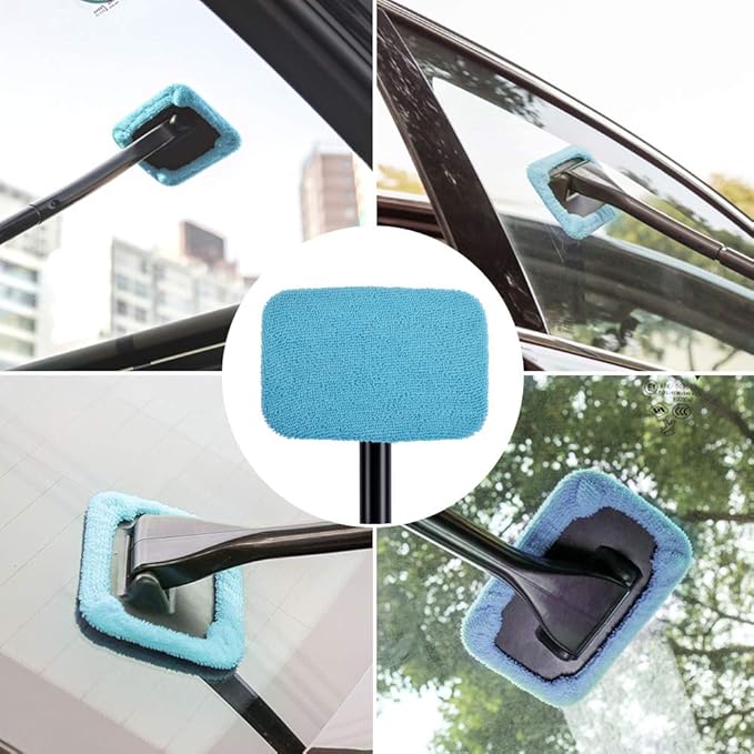 Car Care Microfiber Cloths for Windshield Cleaning Tool, Windshield Cleanner Wand Replaceable Glass Cleaning Bonnets, Interior Auto Window Cleaner Washing Pads, Fit 5”, Blue, 5 Pack
