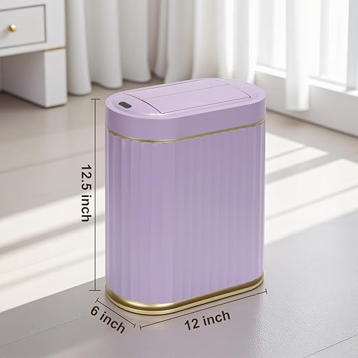Bathroom Trash Can with Butterfly Lid 2 Gallon Sensor Trash can, IPX5 Waterproof Garbage Can Bathroom Decor, Automatic Trash Bin, Under-Counter Wastebasket for Bedroom, Living Room, Purple
