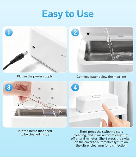 Ultrasonic Jewelry Cleaner, 48KHz Professional Ultrasonic Cleaner Machine for Jewelry, Eyeglasses, Rings, Watch Strap, Dentures- Dual Cleaning Modes, 304 Stainless Steel Tank