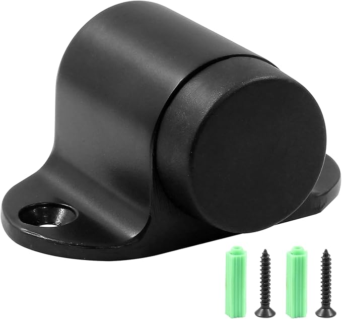 1.06 Inch / 27mm Heavy Duty Floor Door Stopper, Floor Mount Door Stop with Silent Rubber Bumper, Stainless Steel Black Brushed Finish - Pack of 1