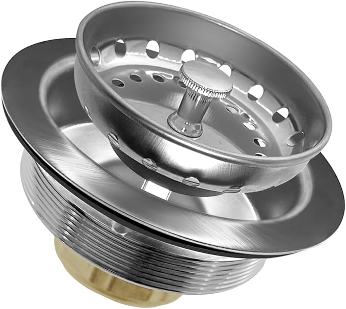Kitchen Sink Drain Assembly 3-1/2 Inch- Stainless Steel Kitchen Sink Strainer Basket with Stopper - Rustproof & Leak-Proof Design for Standard American Drain Holes, Polish Finish