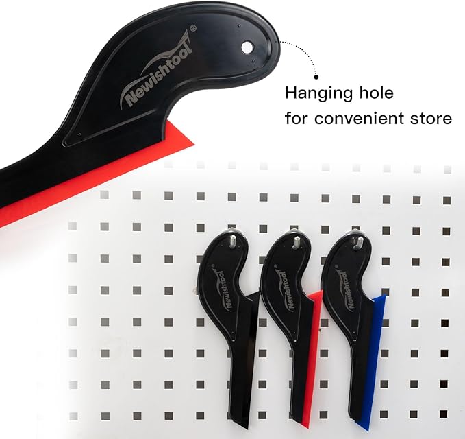 NEWISHTOOL Window Tint Tools, 3 PCS Side Wiper Swiper Silicone Squeegee, Car Squeegee Water Blade with Long Handle for Auto Window Tinting Glass Film Installation, Windshield Cleaning & Water Removing