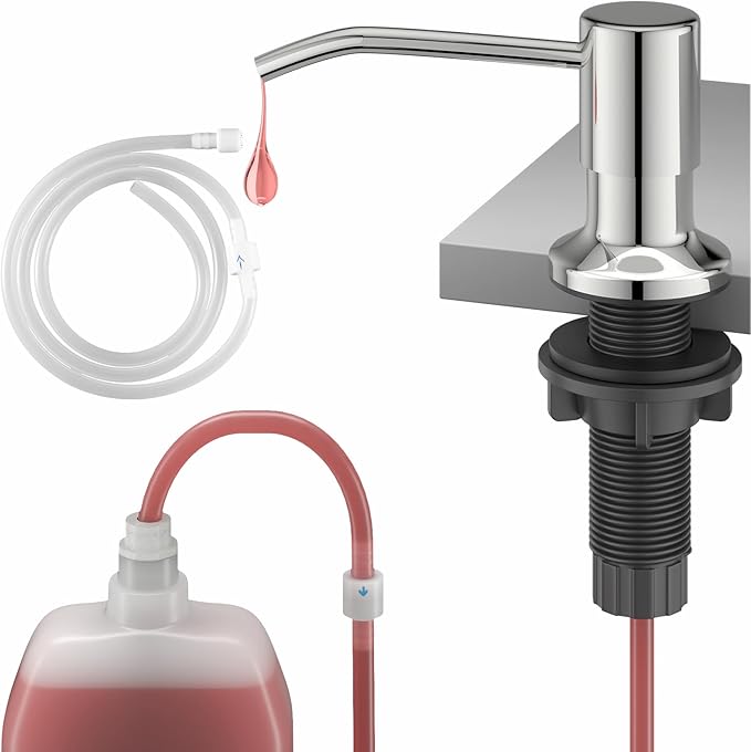 Sink Soap Dispenser, OHiHi Kitchen Sink Soap Dispenser with 47" Extension Tube, Wide Pump Head Base, No Water Leaking, No Need to Fill The Little Bottle Again, Chrome