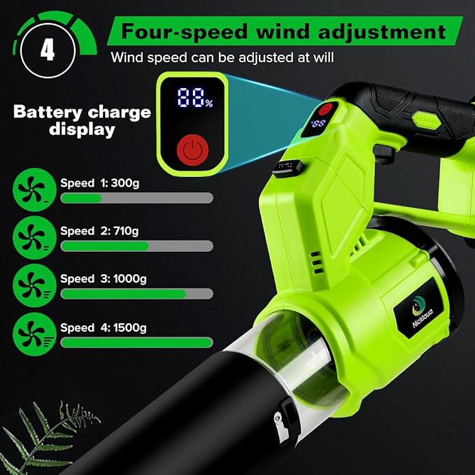 Cordless Leaf Blower,Rechargeable Leaf Blower,21V Cordless Electric Blower with 2 Batteries & Charger,4 Speed Modes, Rotable Handle Design, for Patio Cleaning,Yard, Blowing Leaves,Dust or Snow
