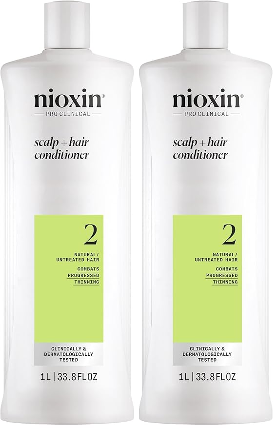NIOXIN Scalp + Hair Thickening System 2 Conditioner| For Natural or Untreated Hair with Progressed Thinning| With Niacinamide and Biotin | 33.8 Fl oz. (Pack of 2)