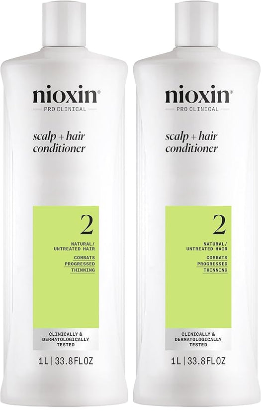NIOXIN Scalp + Hair Thickening System 2 Conditioner| For Natural or Untreated Hair with Progressed Thinning| With Niacinamide and Biotin | 33.8 Fl oz. (Pack of 2)