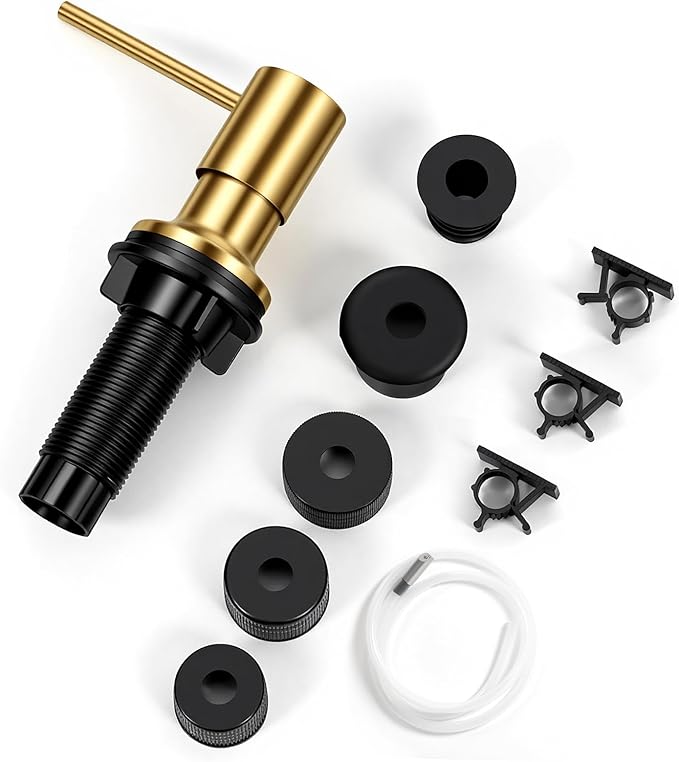 Brushed Gold Soap Dispenser for Kitchen Sink, Built in Soap Dispensers, Stainless Steel Sink Soap Dispenser or Lotion Dispenser Pump with 47" Extension Tube Kit, Upgraded Metal Check Valve