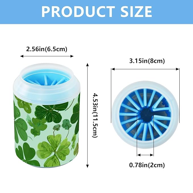 Dog Paw Cleaner Cups for Dogs Pet Foot Washer Paw Scrubber for Medium Small Dogs Cats Cleaning Cup Green Nature St Patrick Clovers