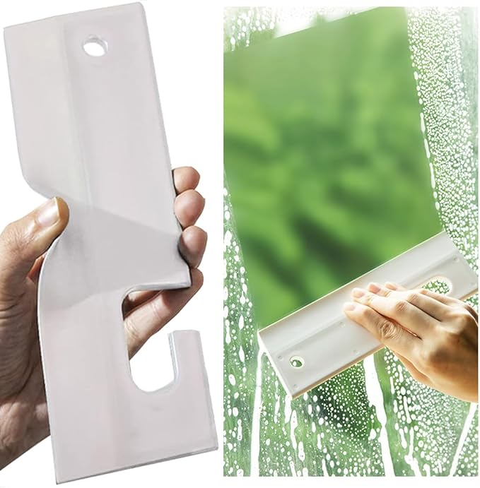 2PCS,White Silicone Squeegee with Hanging Hole, Water Blade for Cleaning Kitchen Countertops Sink, Bathroom Shower Mirrors Glass, Car Windows Wiper Scraper, Flexible Waterblade Cleaner Tool