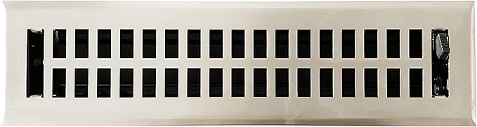 Empire Register Co, Vent Cover - 2x12 inch, Modern Contemporary Design, Brushed Nickel Finish, Heavy Duty Floor Vent Covers, Metal Damper Attached Vent Covers for Home Floor only