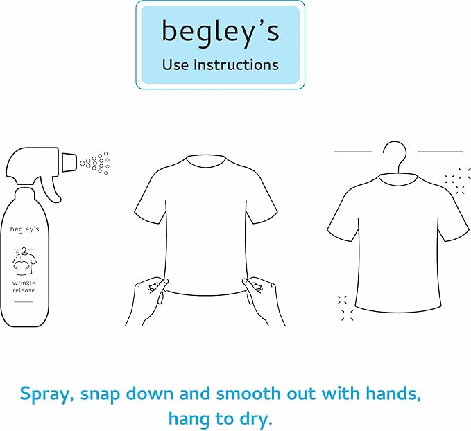 Begley's 3-in-1 Wrinkle Remover, Quick Fix Wrinkle Release, Static Cling Remover, Odor Eliminator and Fabric Refresher Spray - USDA Certified Biobased - Lavender, 3 oz Travel Size